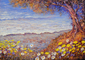 Mario Bencini tamerice sul mare con fiori di campo