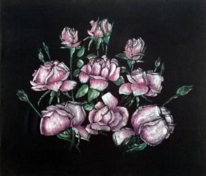Lowen Rose rosa su seta nera