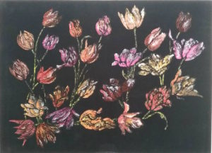 Vera Lowen tulipani fiamminghi su seta nera