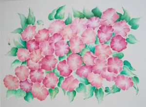 Vera Lowen  Fiori rosa su seta 91x68