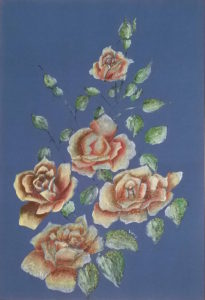 Vera Lowen Rose su seta azzurra 42x61