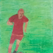 Roberto Consiglieri, Forza Livorno, calciatore con maglia amaranto in disegno naif.