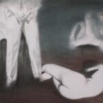 Disegno femminile in bianco e nero di Edoardo Ceccarelli, figura sospesa tra desiderio e contemplazione.